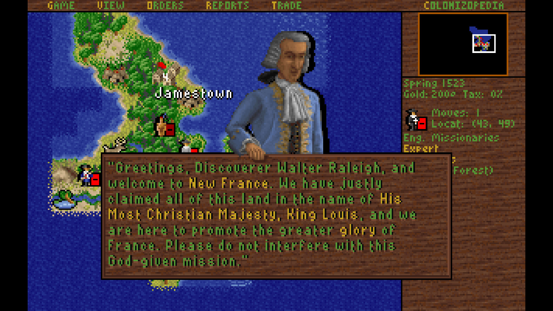 Screenshot from SId Meier's Colonization(1994))